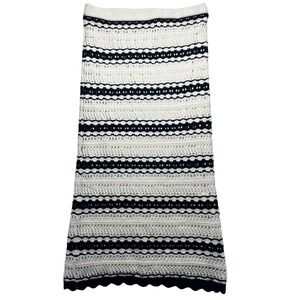 Freshman 1996 Black‎ Cream Striped Crochet Knit Maxi Skirt Boho Coastal Festival
